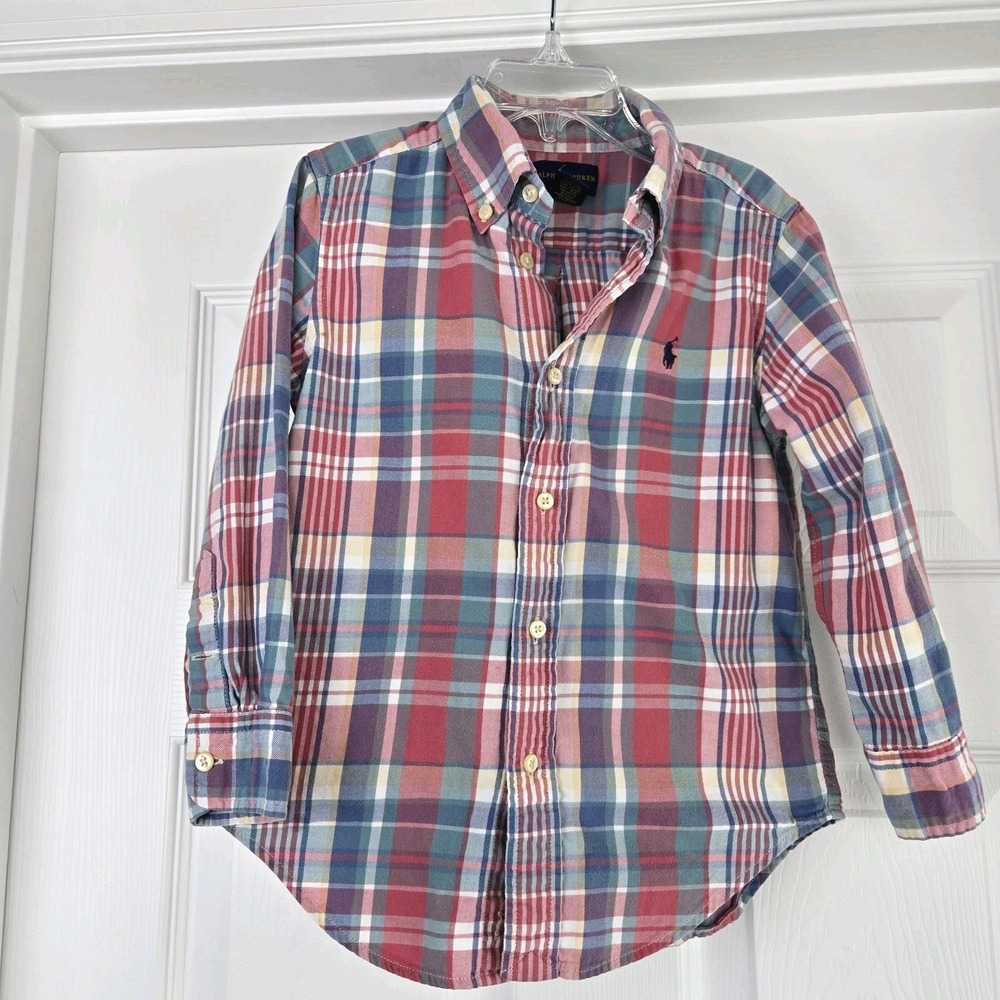 Polo Ralph Lauren Boys Plaid Button-down Shirt Long Sleeve‎ Size 4T Cotton